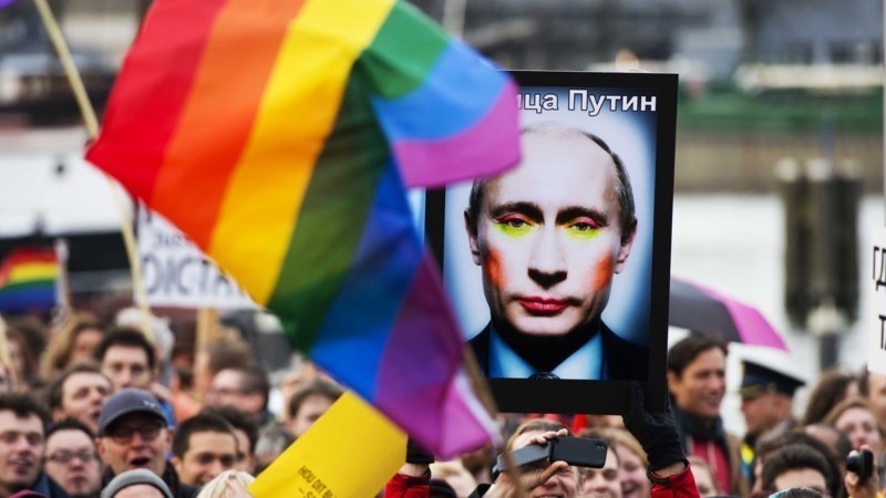 Demonstratie tegen anti-homowet Poetin