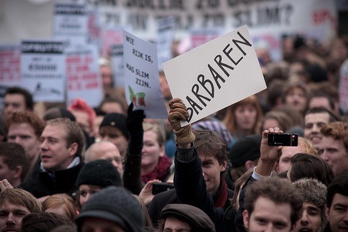 Studentenprotest op de Dam in Amsterdam