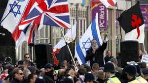 EDL rally against Islam and in support of Israel, outside the Israeli Embassy in London