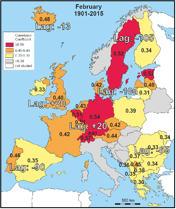 Precip Europe vs solar activity