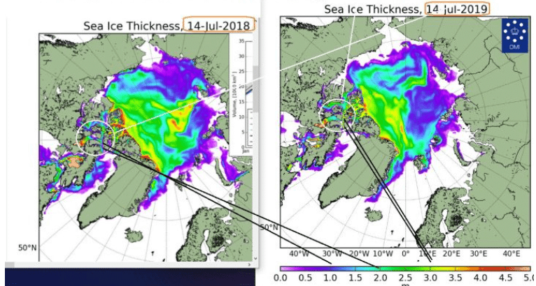 Sea ice thickness July 14 2019