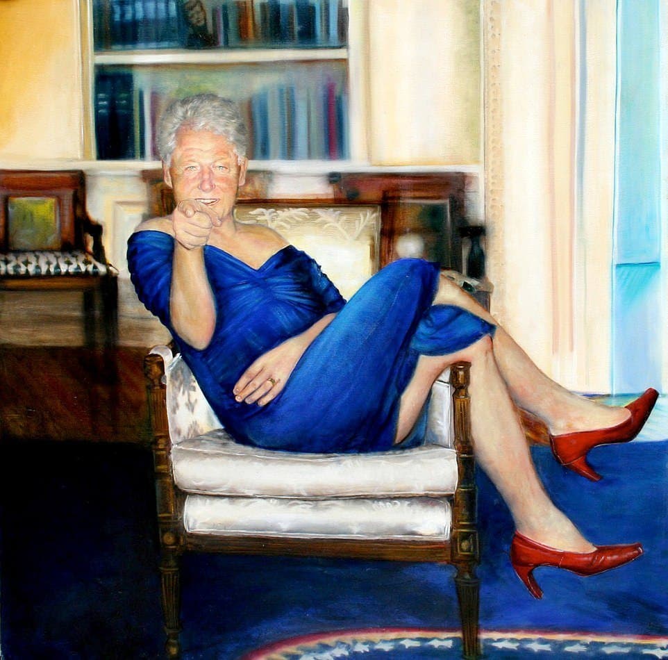 Bizar schilderij van Bill Clinton in jurk bij Jeffrey Epstein gevonden