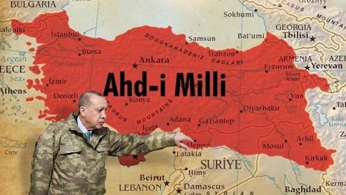 Turkse minister Defensie twittert kaart met geplande verovering Syrië, Irak, Armenië, Griekenland, Cyprus en Bulgarije