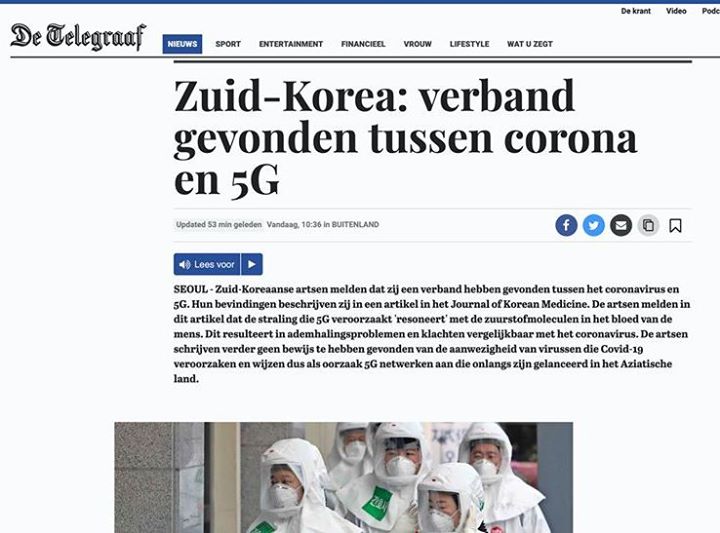 De Telegraaf: Zuid-Korea heeft verband gevonden tussen Corona en 5G