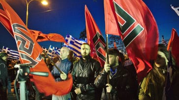 Golden Dawn members at rally in Athens 2015