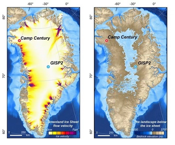 Greenland ice sheet today compared to multiple earlier times